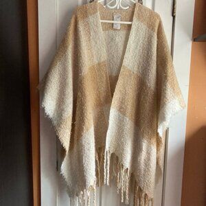 Women's Free People Beige  White One Size poncho shoulder sweater